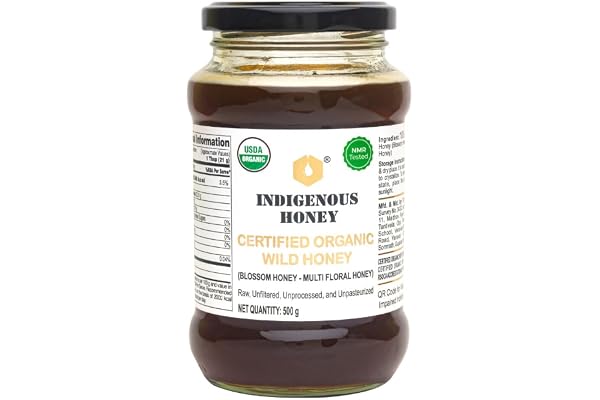 INDIGENOUS HONEY Raw Organic Honey NMR Tested NPOP Organic USDA Certified Pure Natural Unprocessed Original Honey - 500 g Glass Jar (Pack of 1)