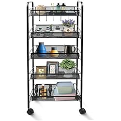 Leogreen - Chariots de Service, Meuble de Rangement, 5 Niveaux, 104 x 46 x 27 cm, Noir, Matériau: Fer