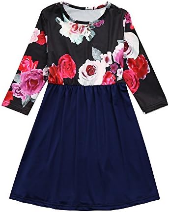 BA Zha Women Mother Daughter Matching Floral Mom Kids Half Sleeve Maxi Long Dress Ladies Dress Maxi Dress Sundress Vintage Sundress Holiday Vacation Bohemian Casual Dress (S, Blue Daughter)