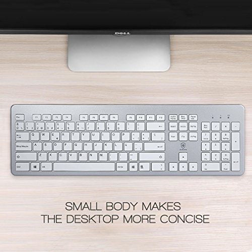 Aursen Teclado Inalambrico  2 4Ghz Teclado Espa  ol QWERTY Aluminio con Receptor USB para Mac La Computadora Ordenador para Windows 10 8 7 Vista XP Color Plata