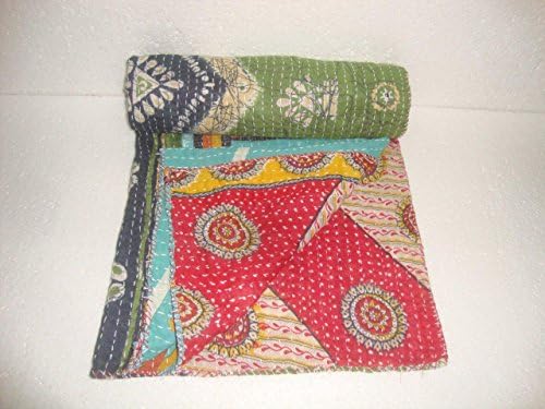 Vintage Kantha Quilt Baby Toddler Throw Handmade Indian Bohemian Bedspread Reversible Cotton Ethnic Home Bedding Blanket Q3447