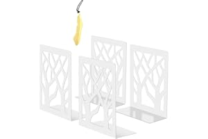 Iycnkok Fermalibri Reggilibri per Mensole in Metallo Design ad Albero Antiscivolo, Segnalibro Incluso, Ideale per Casa Ufficio Decorativi Scrivania, 4 Pezzi Bianchi
