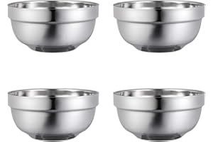 BESTonZON 13 cm Double couche en acier inoxydable Bols anti-chaud isolé bol à soupe enfant bol famille vaisselle vaisselle bols de riz (4pcs)