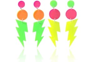 MOLZINY 2 Paar Neon Ohrringe 80er Jahre Blitz Bolzen Retro Acryl Ohrringe für Frauen Vintage Party Accessoires