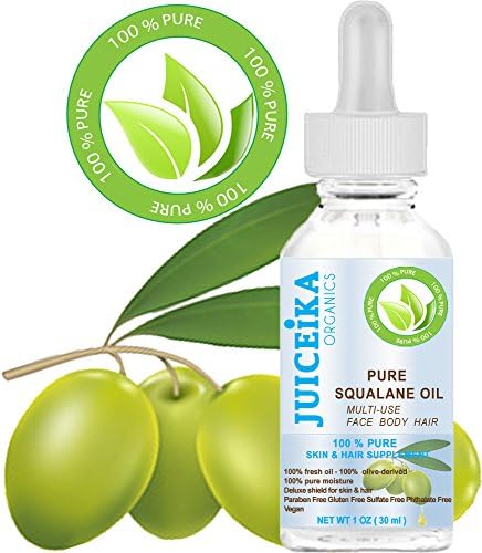PURE SQUALANE OIL. 100% Pure / Undiluted Oil. 100% Pure Moisture . 100% Olive-derived. Skin &amp; Hair Supplement. by Juiceika Organic (1 Fl.oz - 30 ml)