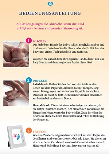 MAGISCHES BABY ABDRUCKSET – ohne Farbe, ohne Gips, direkt auf beschichtetem Papier – von „Baby’s 1st Step“ - 2