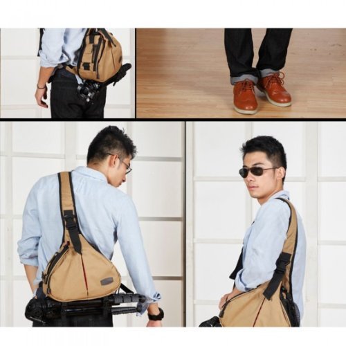 Andoer Caden K1  imperm  able Fashion Casual DSLR Camera Bag Case Sac    bandouli  re pour Canon Nikon Sony  Kaki 