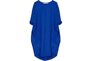 aromm Mujer Camiseto Vestido Redondo Suelta Sencillo Casual Talla Extra Mediodía con Bolsillos
