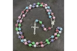 R. Heaven Pastel coloured rainbow plastic rosary beads 56cm length 8mm beads