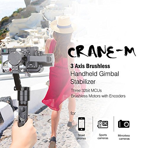 Zhiyun Crane M 3-Achsen-Handheld Gimbal Stabilisator Support Real 12 Stunden Laufzeit, 1 Minute Balance Adjustment, 650g maximale Nutzlast und 360 Grad unbegrenzte Rotation fÃ¼r Smartphones/Action-Kameras/DC/Mirrorless Kameras