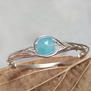 18 (15.75-21.25 Verfügbar) Natürliche Aquamarin Stein Sterling Silber String Wicklung Edelstein Handgefertigt Ring