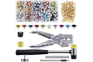 Keadic 406 pcs Eyelet Grommet and Setting Kit with 3/16" 11 Colors Metal Grommets, Eyelet Punch Pliers, Hole Punch and Hammer with Plastic Storage Case Perfect for Leather Cloth Shoe Bags Crafts