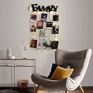 VAH Wooden Photo Frame with LED Light - Display Picture Collage Organizer with Clips (Family with LED Light)