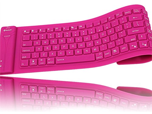Preisvergleich Produktbild FERFERFERWON Haushaltstastatur Drahtlose Bluetooth Portable regelmäßige Wasserdichte Roll Up Silicon Flexible Faltbare Tastatur für Android IOS Tablet Ipad Tastatur (Pink) Junge Geburtstagsgeschenk