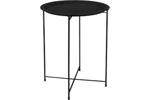 ML DESIGN MODERN LIVING ML-Design Stolik boczny okragly Ø43xH52 cm wykonany z metalu, czarny, stolik kawowy z wyjmowana taca, skladany, stabilny, stolik do salonu stolik kawowy stolik nocny stolik ogrodowy