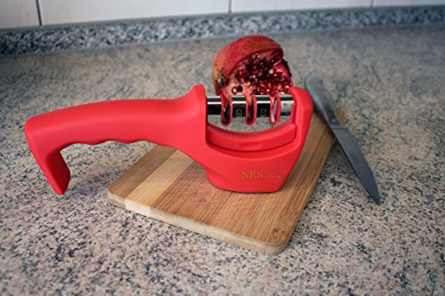NES-Living 3-Stufen Messerschärfer | hochwertiger Messerschleifer für Edelstahl- & Keramikmesser aller Größen | edles Design (Rot) - 3