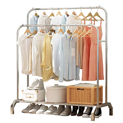 UDEAR ZHUJIA UDEAR-Perchero de Pared con Doble Varilla Multifuncional de Acero Inoxidable, Color Plateado