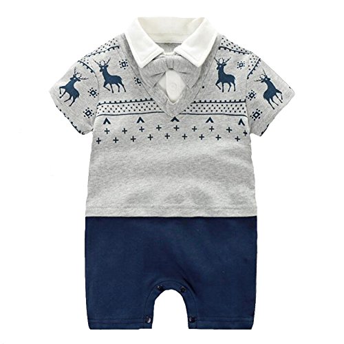 Fairy Baby Tenue bébé garçon été Barboteuse Coton Body Manches Courtes Noeud Papillon, Gerf Gris, 12-24 Mois
