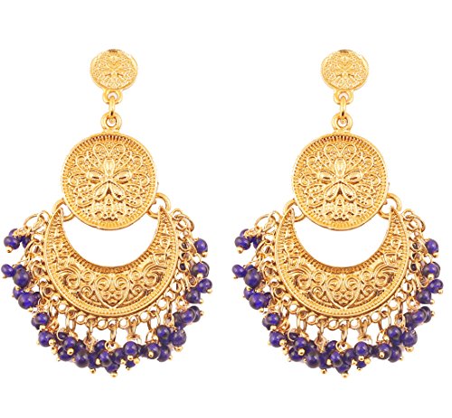 Touchstone Perles bleues traditionnelles finement martelées et embossées, look charmant, pendantes de chandail baali en demi-lune pour femme Bleu