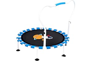 FORROBY 39 inch Trampoline For Toddlers Height Adjustable,Foldable Mini Trampoline For Kids,Baby Sensory Balance Toy Indoor Outdoor 3 4 5 Year Old,Gifts For Girls and Boys (Blue)