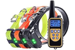 LANGJIAO Collier de Dressage pour Chiens avec Beep Vibra Choc étanche et Rechargeable Collier Télécommande 800 Verges pour 3 Chiens (Noir Orange Blanc)