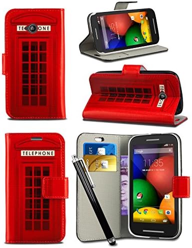 Huawei P Smart (2018) FIG-LX1 - MobiBax Prime New Fresh Printed Wallet Case Cover Creative Fresh Pattern Design with Integrated Stand & Large STYLUS Pen - Red Telephone Booth Box
