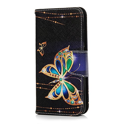 Tophung Huawei P20 Lite Case, PU Leather Flip Notebook Wallet Case with Magnetic Stand Card Holder ID Slot Folio TPU Bumper Protective Skin Case Cover for Huawei P20 Lite - Golden Butterfly