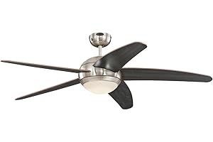 Westinghouse Lighting 72068 Bendan 132 cm Five-Blade Indoor Ceiling Fan, Satin Chrome with Hammered Accents, Dimmable LED Light Kit with Opal Frosted Glass, Metal, 55 W ,132 x 132 x 36 cm