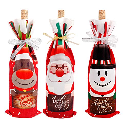 kitchenLS666 Navidad Botella de Vino Cubierta de Bolsas Bolsas de Navidad de Santa Claus muñeco de Nieve patrón ELK Botella de Envoltura de Regalo Festival Festival Decoraciones titulares (Red 3pcs)