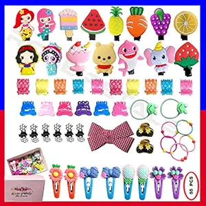 Rose Petals  Cute Hair Band Bows Baby Elastic Hair Ties Hair Accessories Ponytail Holder Cartoon Hairpins Set for Baby Girls Teens Infant Toddlers Beautiful Assorted Styles (PACK OF 55)