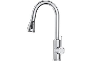 SREWOHS PRO Kitchen Tap, Kitchen Sink Mixer Taps with Pull Out Spray Head, 360°Swivel Spout, 4 Modes, Single Handle Stainless Steel Pull Down Bar Faucet for Single Hole Sink,No Plumber,Nickel