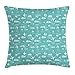 Produktbild KLYDH Airplane Throw Pillow Cushion Cover, Disoriented Flying Jets in Clear Sky with Curly Clouds Travel Vacation Theme, Decorative Square Accent Pillow Case, 18 X 18 inches, Turquoise White