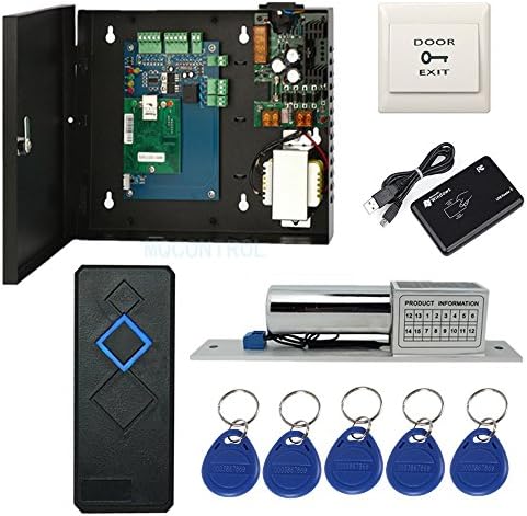 Single Door TCPIP Access Control Panel Systems Kit 230V Metal Power Box+Electric Bolt Lock+RFID Reader+Exit+Key Fobs+Enroll RFID USB Reade