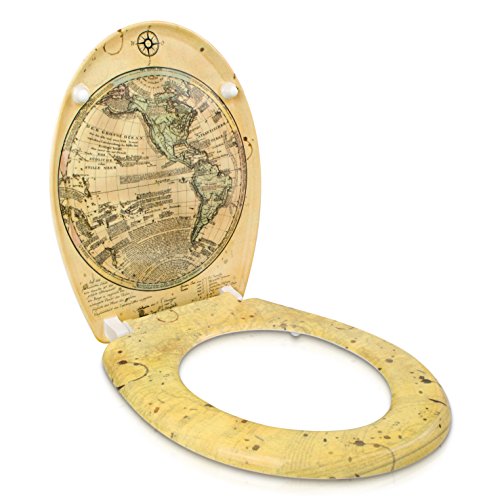 Premium WC Sitz mit Absenkautomatik – „Alte Weltkarte“ Design – Toilettendeckel aus Duroplast inkl. Montagesatz – VENKON - 8