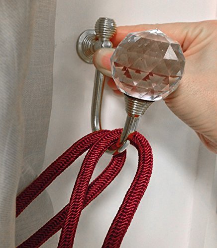 btsky 2 x Glas Kristall Vorhang halten Rücken Raffhalter Wand Haken Quaste Halterung silber - 4