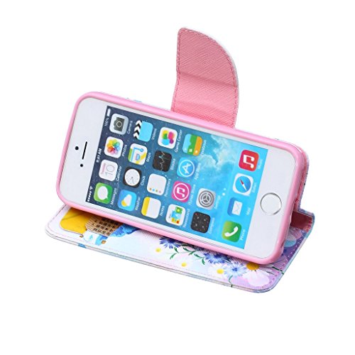 Mo-BeautyÂ® Apple iPhone 5 5S SE Leather Case [Free Tempered Glass Screen Protector],Full Body Colorful Pattern Design Flip PU Leather Wallet Card Slot Stand Case Cover For iPhone 5S/5/SE (Flower and butterfly)