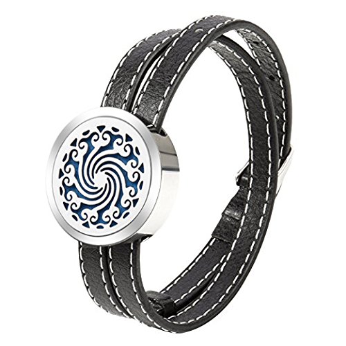 Jack & Rose Aroma Diffuser für Aromatherapie Duft Aromaöl Armband Damen Silber Leder mit 8 farbigen-Filzkreisen Geschenk für Sie - 7