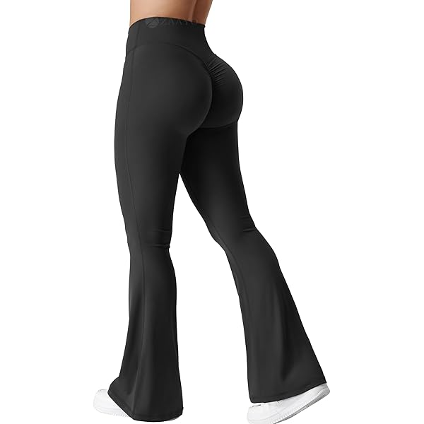 ZAAYO Flared Split Hem Leggings Dames Onzichtbare Scrunch Butt Sport Leggings Hoge Taille Mini Wijduitlopende Broek Dames Workout Yogabroek Dames Lang Push Up Ondoorzichtige Sportbroek, marineblauw, M