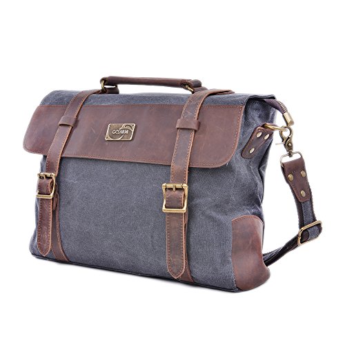 Gootium Vintage Canvas Leather Laptop Shoulder/Messenger Bag, 38 cm, Grey