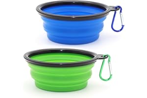 SLSON 2 Pièces Boles à chienes Pliant Bols en Silicone Pliable pour Chiens,Gamelles de Voyage pour Chienes et Chat Boles de Voyage Pliables en Silicone pour Chienes (Bleu et Vert, Petit)