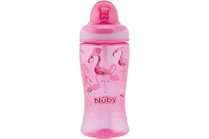 NUBY Nûby Flip-It Straw Cup for Children, Drinking Bottle with Straw for Toddlers, BPA-Free, Pink, 360 ml, 12+ Months