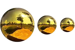 Jorzer Garden Mirror Polished Balls Stainless Steel Gazing Ball Polished Hollow Reflective Garden Sphere Decorative Ball for Outdoor Garden Ornament - Gold 3PCS