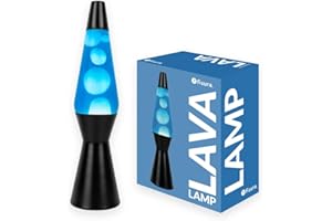 Fisura - Lampada lava blu e nera. Base nera, lava bianca e liquido blu. Lampada lava retrò con lampadina di ricambio. Dimensioni: 11,5 cm x 11,5 cm x 40 cm.