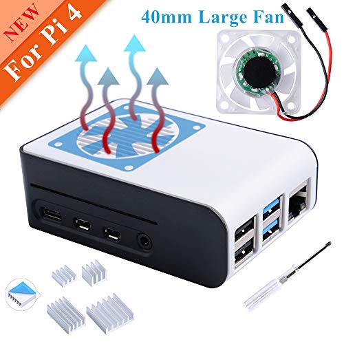owootecc Raspberry Pi 4 Cajas, Raspberry Pi 4 Estuche con Ventilador 40x40x10mm Rasperry Pi Disipador térmico Raspberry Pi Ventilador Raspberry Pi Cajas para Raspberry Pi 4 Modelo B (Blanco Negro)