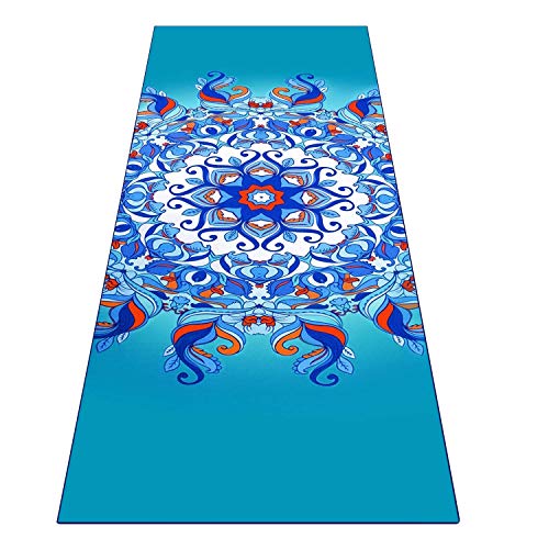 Heathyoga Toalla para Yoga ingeniosos Bolsillos en Las Esquinas, tapete-Toalla para Yoga, Bikram y Pilates 100% de Microfibra. Botella atomizadora Gratis incluida, Aqua Mandala