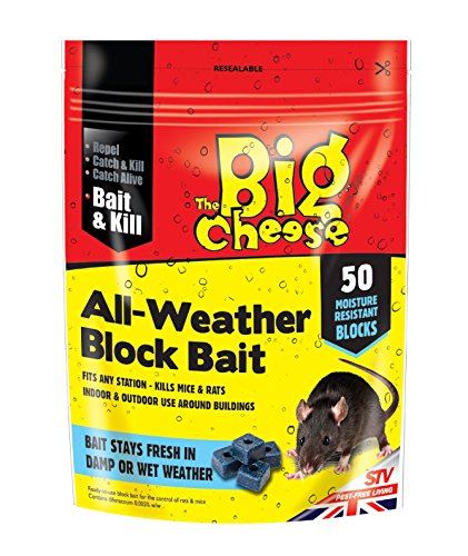 The Big Cheese All-Weather Block Bait (Moisture-Resistant Bait for Rodent Pests such as Mice and Rats), 50 Blocks
