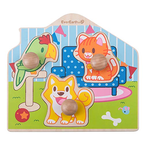 EverEarth - Mascota, Puzzle de Madera con botón de Agarre (EE33733)