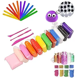 Firstly Traders 12 Pcs Art Air Dry Clay+ Ice Cream Sticks+ Googly Eyes+Glitter, Colorful Modeling Soft Clay with Tools, Craft Materials for 5-8 Years Old, 10-12 Years Old Kids Boys Girls Gift