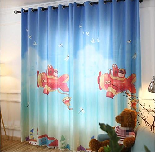Dbtxwd Curtains 3D Cartoon Pilot Digital printing Semi-shading Drape Pleat Modern minimalist Big hole Children bedroom Decoration Window Drapes (1 panels) , A