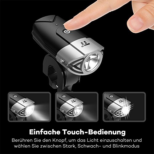LED Fahrradbeleuchtung TaoTronics Wiederaufladbares Fahrradlicht Fahrradlampen Set Fahrrad Frontlicht & Rücklicht (50 Meter Leuchtkraft, Starkes Licht / Schwaches Licht / Blinkmodus, IP65 Wasserdicht, per USB Wiederaufladbar) - 6